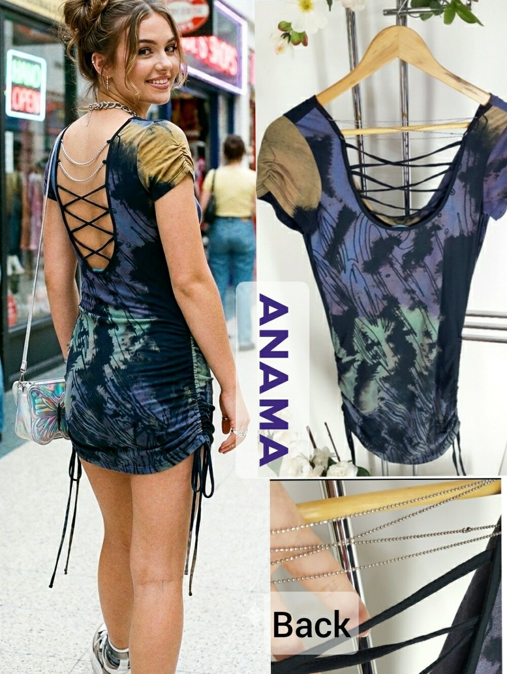 90's-Y2K Anama🌺 Tie Dye Ruched Side Bodycon Mini Dress Casual Dress